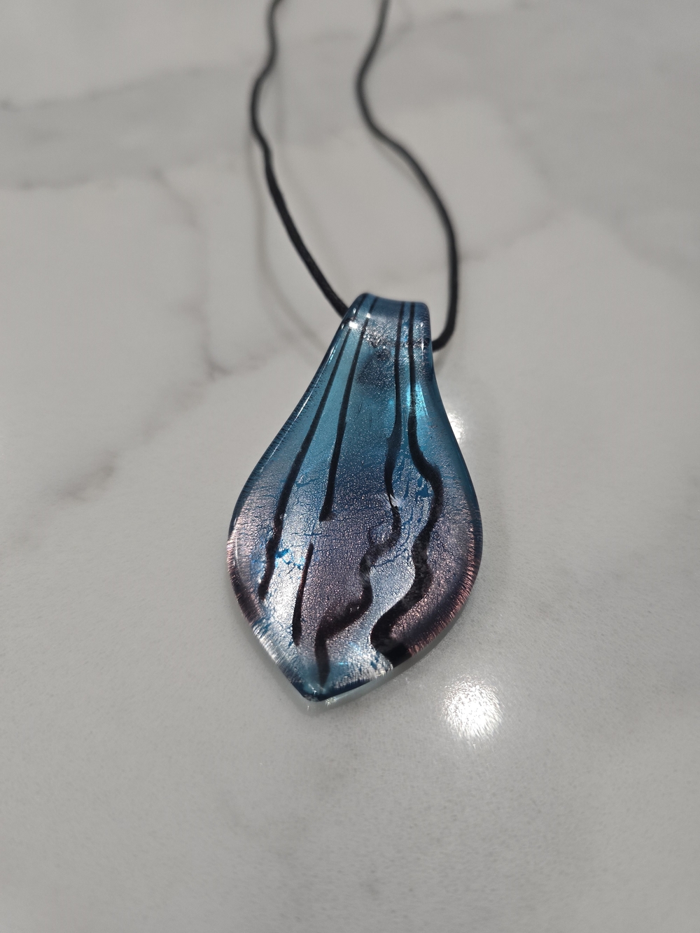 ​Dichroic Fused Glass Iridescent Blue Teal Pendant Necklace